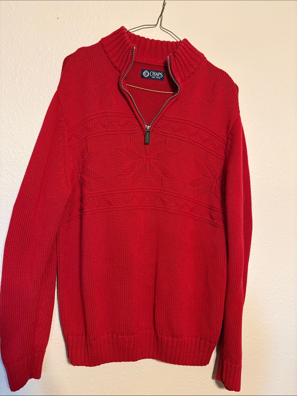 Chaps Men’s Red Zip-Up Cable Knit Sweater